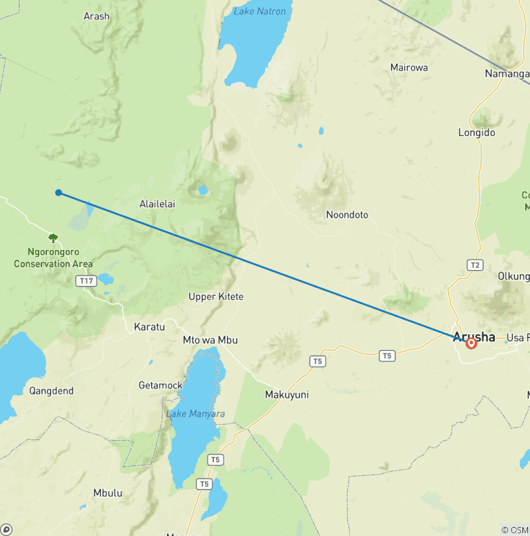 Map of 3 days Ngorongoro Wildlife Safari