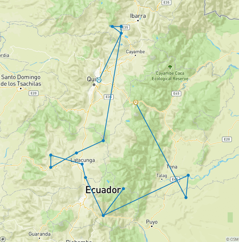 Map of Ecuador Biking Experience