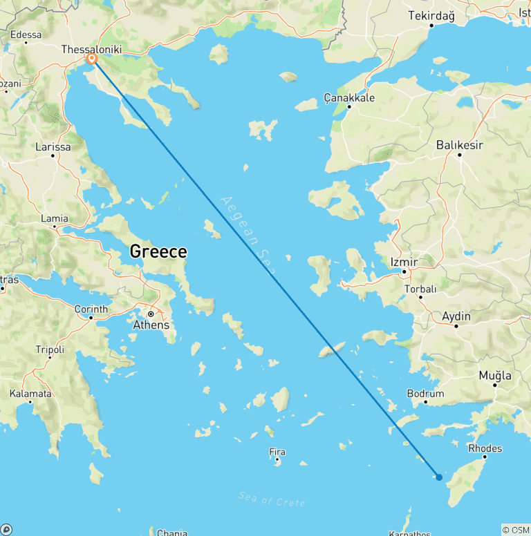Map of Self Drive 6 Days Thesaloniki & Chalkidiki in Greece.