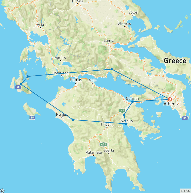 Map of Self Drive 9 Days Ionic Tour in Odysseus.