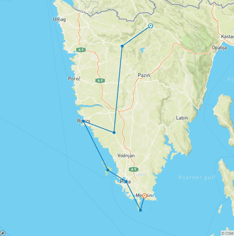 Map of Croatia Trail Running Holidays - Istria