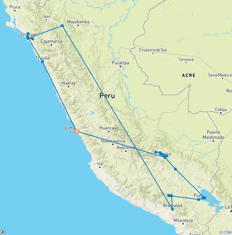 Map of Peru Highlights from North to South