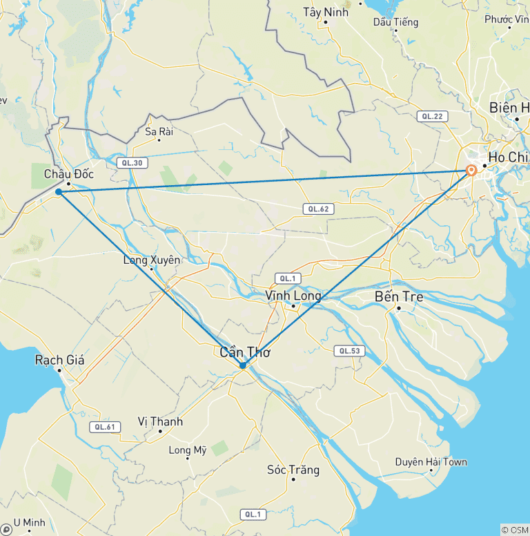 Map of Mekong Delta Leisure trip 3D/2N