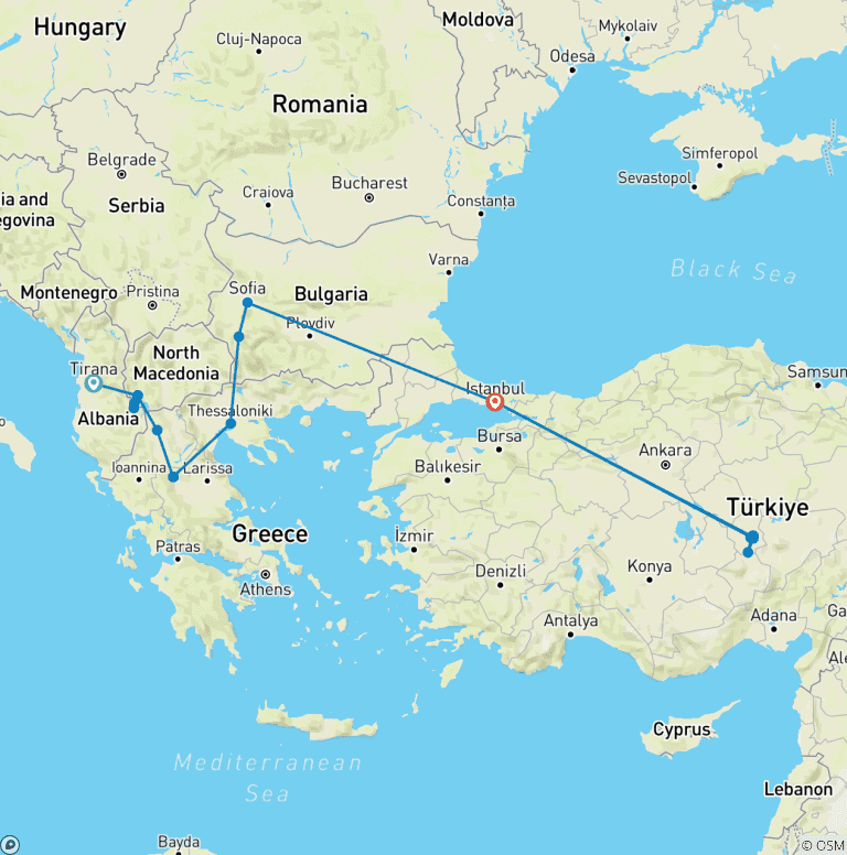 Map of from Dubrovnik to Istanbul & Cappadocia 3 FLIGHTS INCLUDED - Small Group Tour