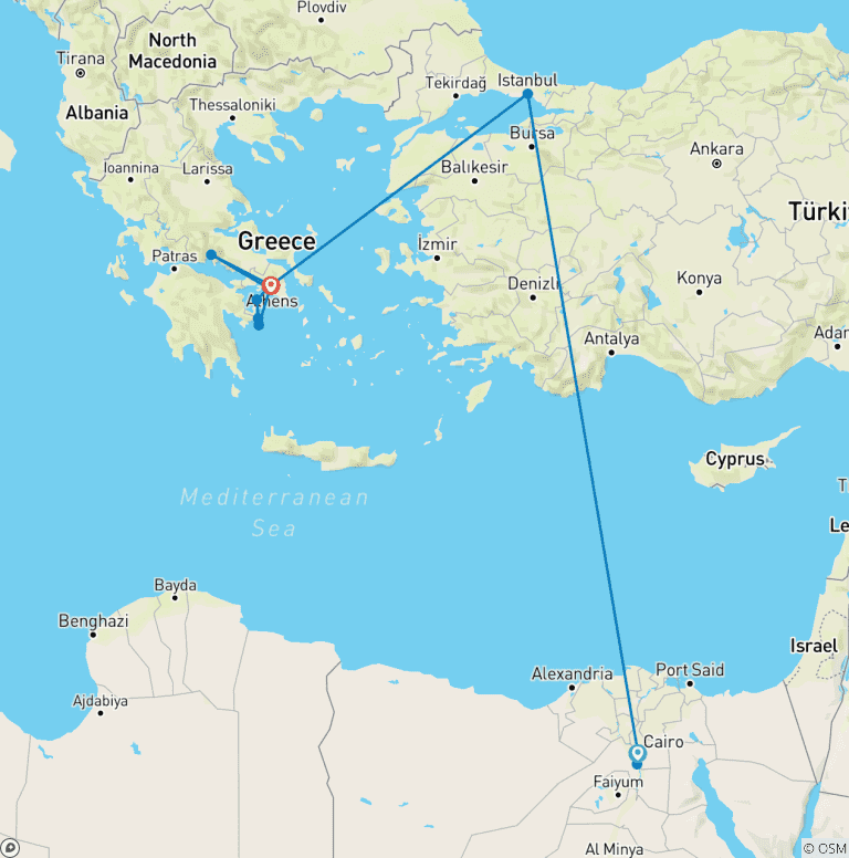 Map of 11 Days Cairo, Istanbul & Athens.