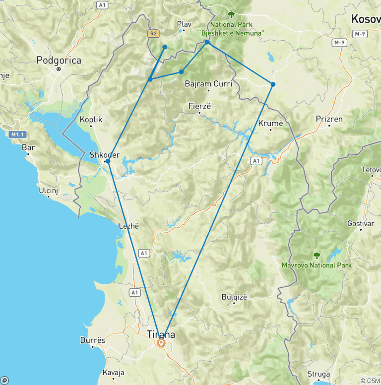 Map of Self – Guided Peaks of the Balkans tour in 10 days