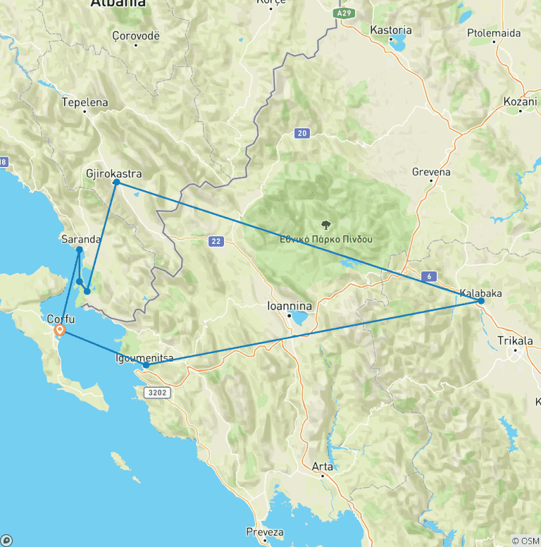 Map of Semi-Private Tour; Meteora (Greece) & Albania from Corfu