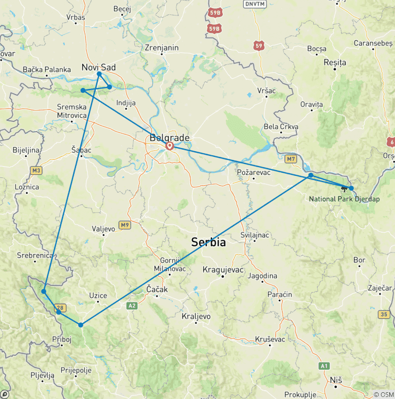 Map of Serbia Top attractions in 7 days