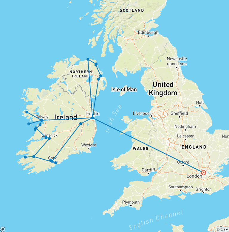 Map of London - Dublin & The All Ireland Tour