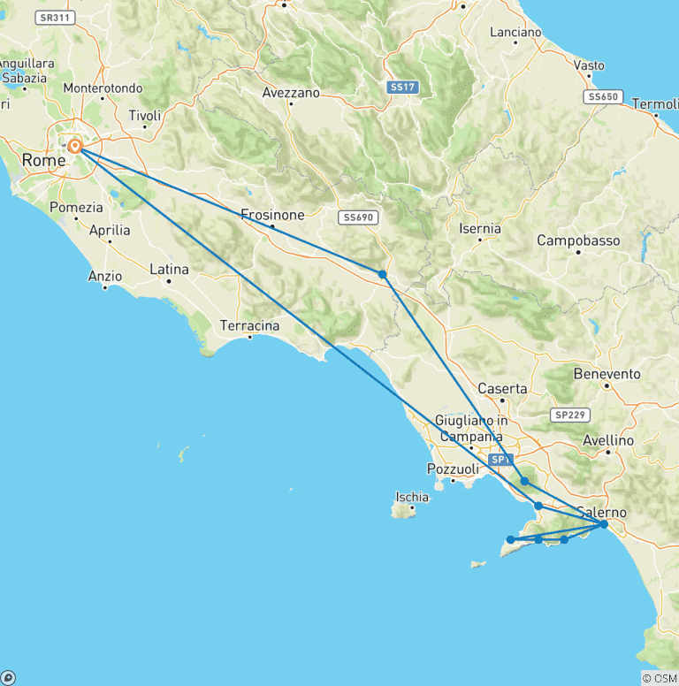 Map of 3 Day Summits & Shores: Vesuvius, Pompeii & Amalfi Small-Group Tour from Rome