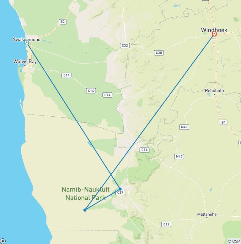 Map of 3-Day Sossusvlei Express Lodge Safari * DEPARTING SUNDAYS