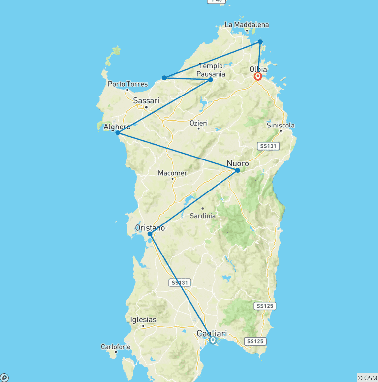 Map of Best Journey of Sardinia - 7 Days