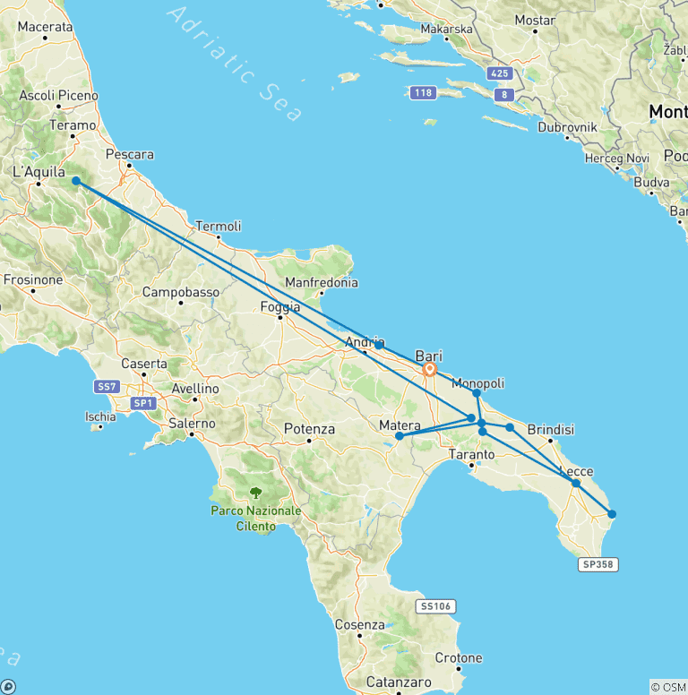 Map of Highlights of Puglia - 8 Days