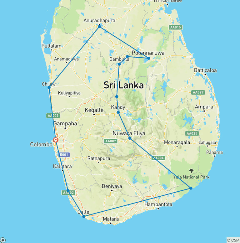 Map of Highlights of Sri Lanka