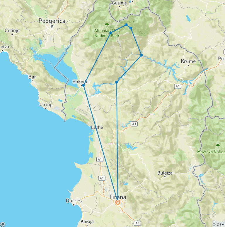 Map of All Inclusive 3 Days Hiking Tour in Albanian Alps - Fully Guided (Small Group)