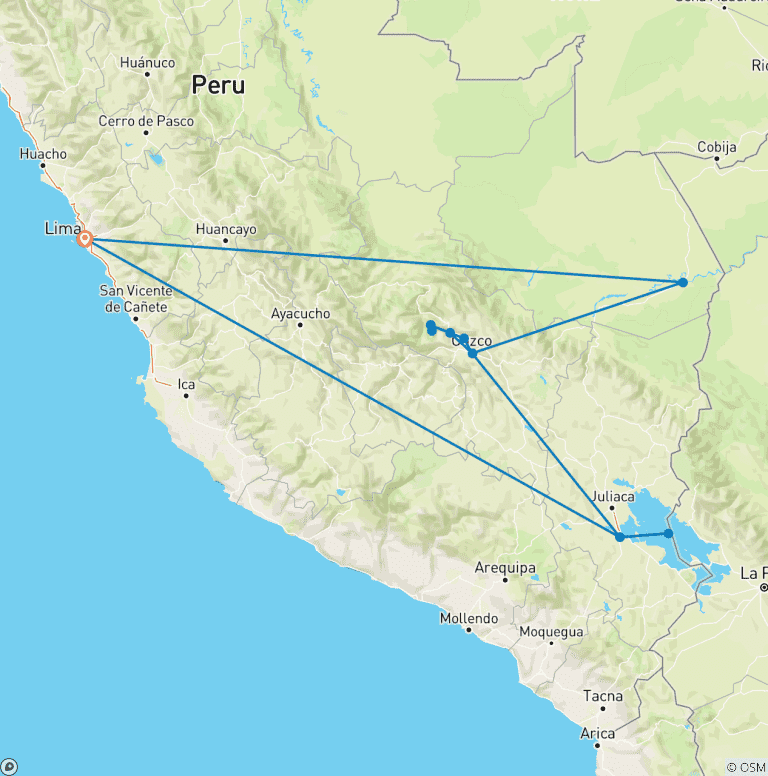 Map of Peruvian Pathways (28 destinations)