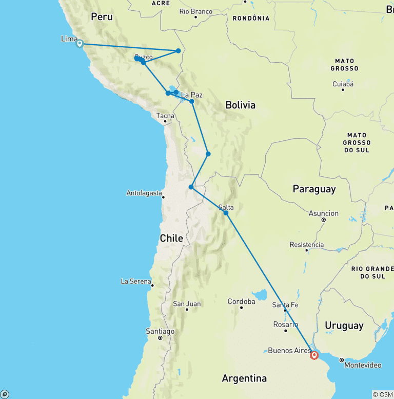 Map of Epic Peru, Bolivia & Argentina (including Uyuni)