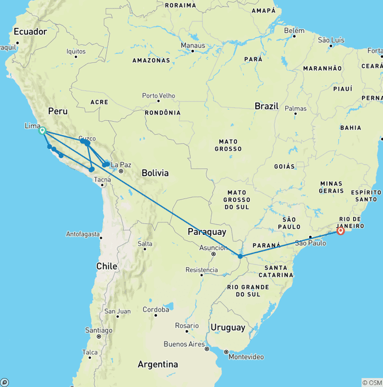 Map of Best of Peru, Argentina & Brazil (24 destinations)