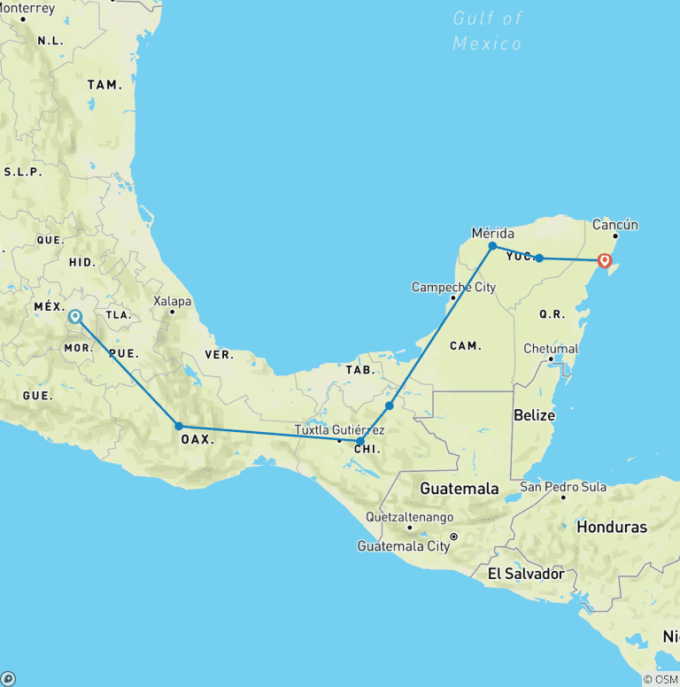 Map of Real Mexico  (from Mexico City to Playa del Carmen)