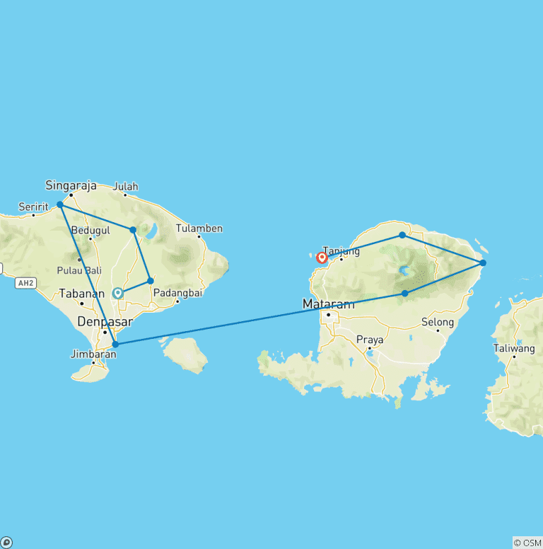 Map of Bali & Lombok Adventure (9 destinations)