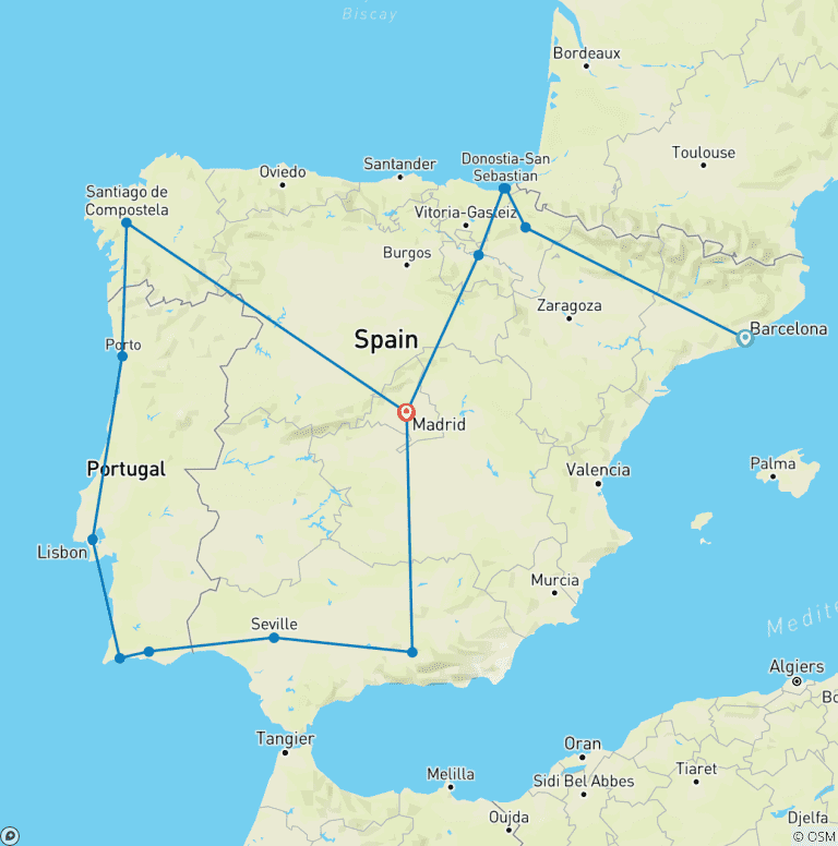 Map of Classic Spain & Portugal (14 destinations)
