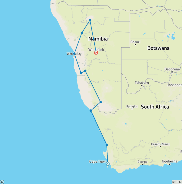 Map of Namibia Discovery (10 destinations)