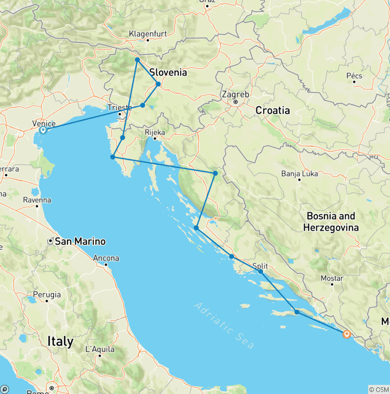 Map of Premium Venice to Dubrovnik (12 destinations)