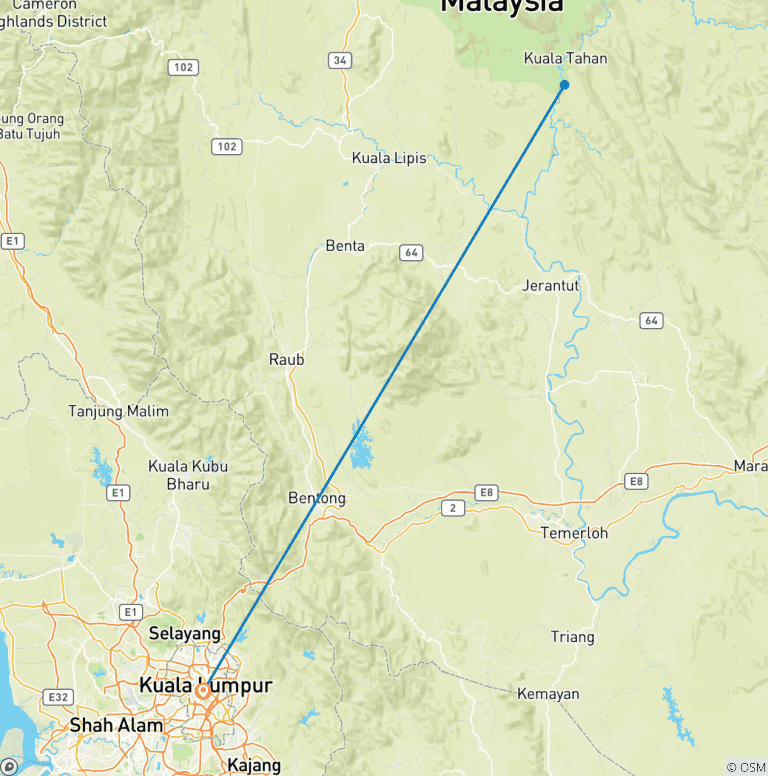 Map of Essential Taman Negara with the Orang Asli 3Days/ 2Nights