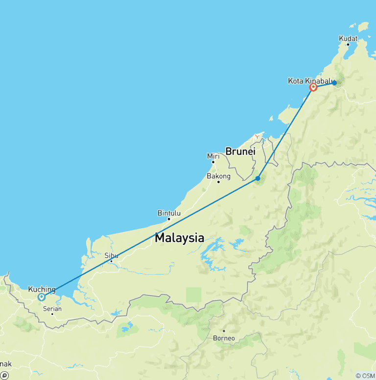 Map of Splendours of Borneo: Kuching to Kota Kinabalu