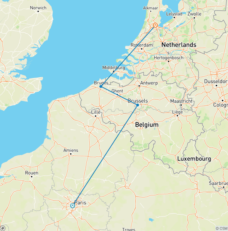 Map of Up to 25% off- Mega Sale - Best of Western Europe in 8 days - Paris, Brussels and Amsterdam
