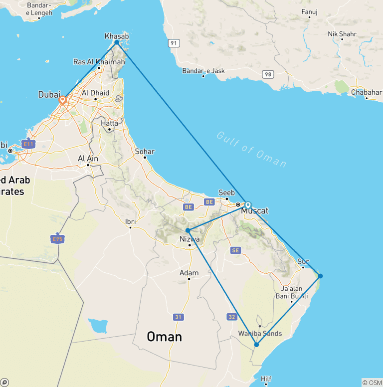 Map of Oman Luxury Tour