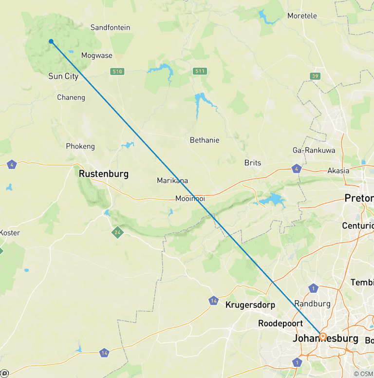 Map of 3-Day Pilanesberg Big Five Bush Adventure from Johannesburg
