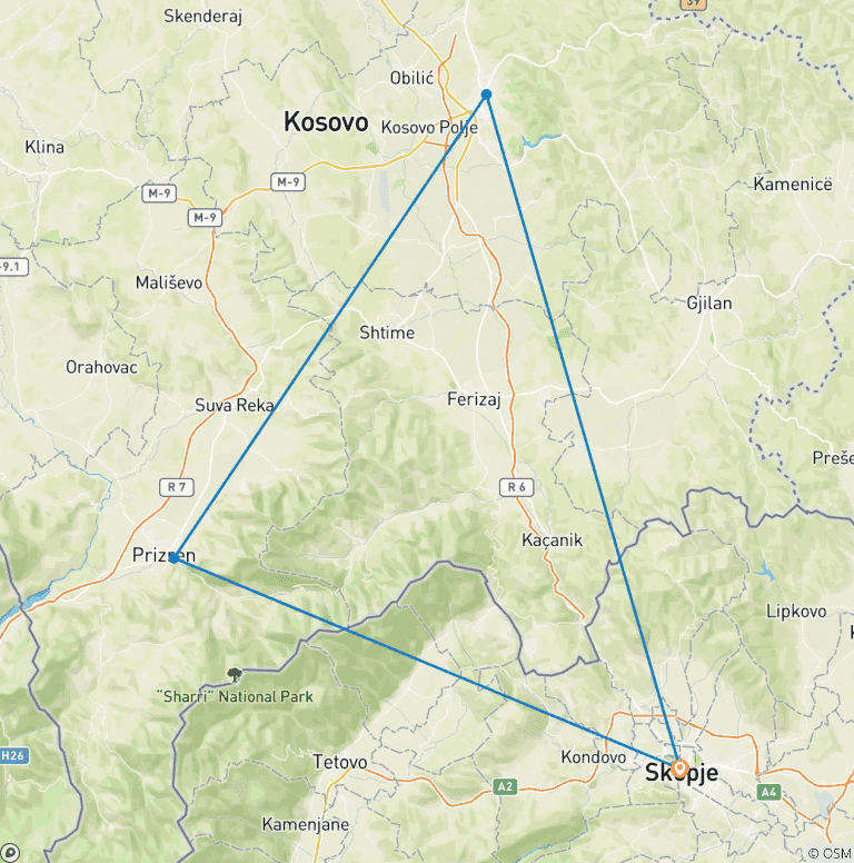 Map of Semi - Private Tour to Kosovo: Pristina & Prizren from Skopje