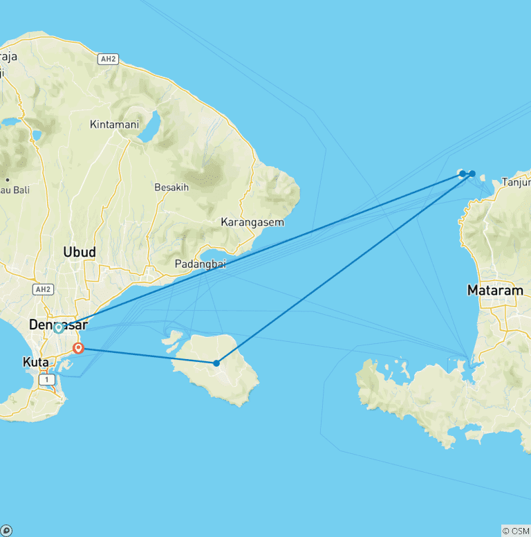 Map of Discover Paradise: 6 Days Gilis and Nusa Penida Islands Experience