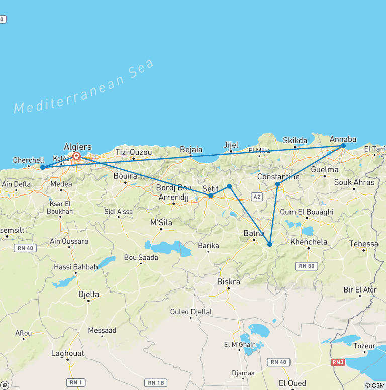 Map of Customized 8 Days Algeria Highlights Tour, Daily Start & Private Car