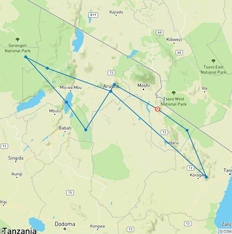 Map of 14 Days Bird Watching