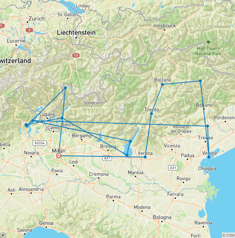 Map of Country Roads of Northern Italy (Small Group)