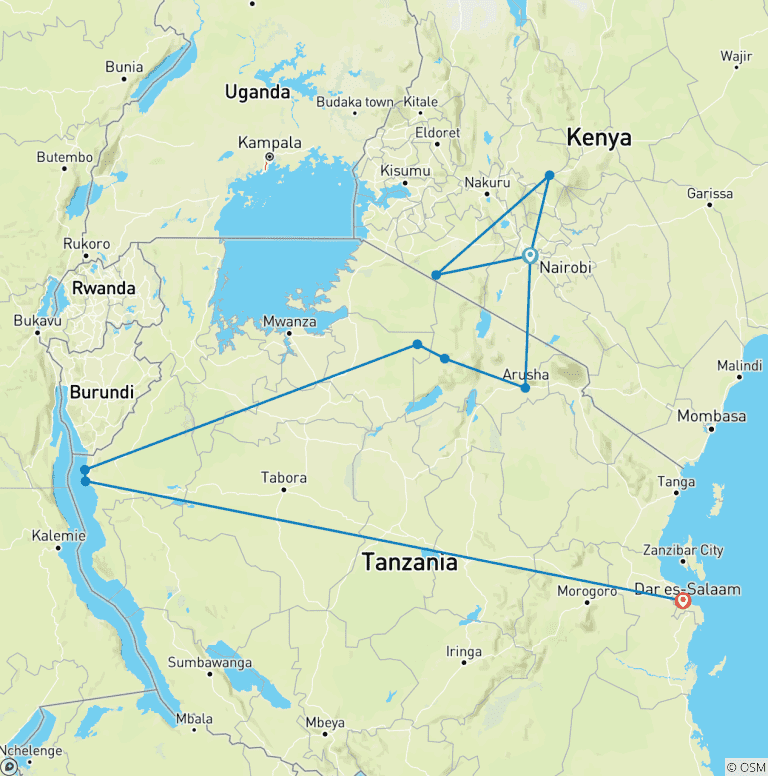 Map of Geluxe: East Africa: Safari Drives, Mountain Hikes & Chimp Trekking