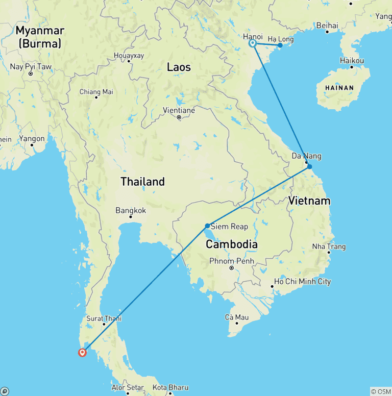 Map of Discover Vietnam Cambodia and Thailand in 10 Days - Private Tour