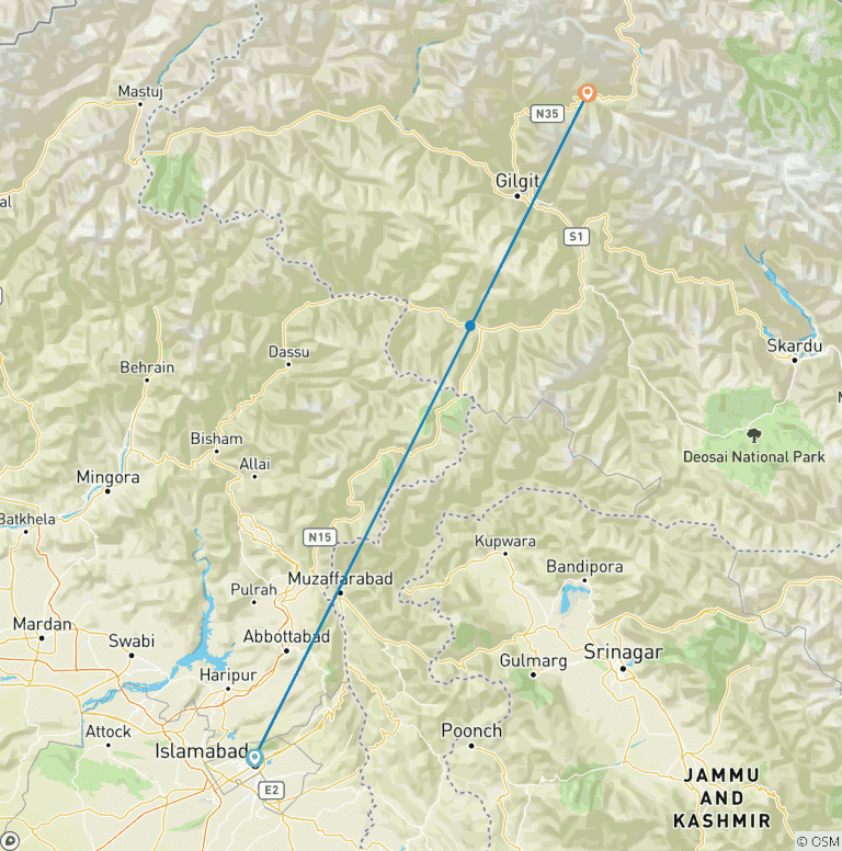 Map of 10 Days Rush Lake Trek Nagar Valley Pakistan