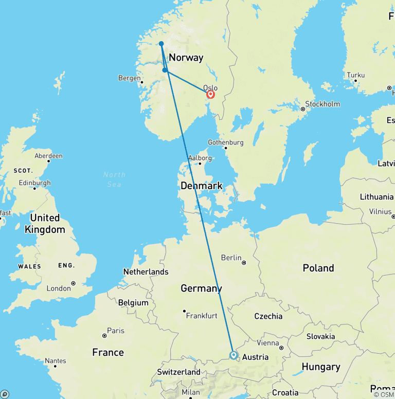 Map of Highlights of Norway  (Bergen to Oslo) (2025)
