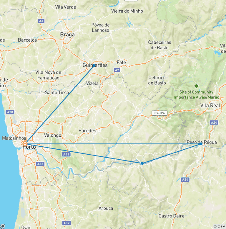 Map of Porto and the Douro Valley (port-to-port cruise) - MIGUEL TORGA (6 destinations)