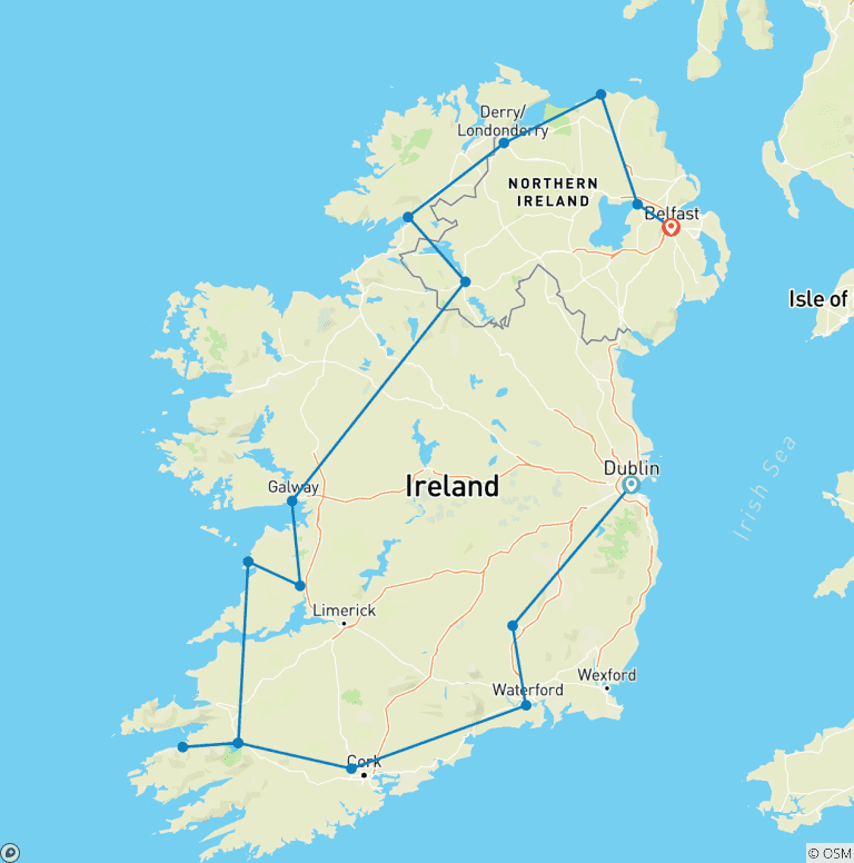 Map of Shades of Ireland featuring Northern Ireland (Dublin to Belfast) (2025)