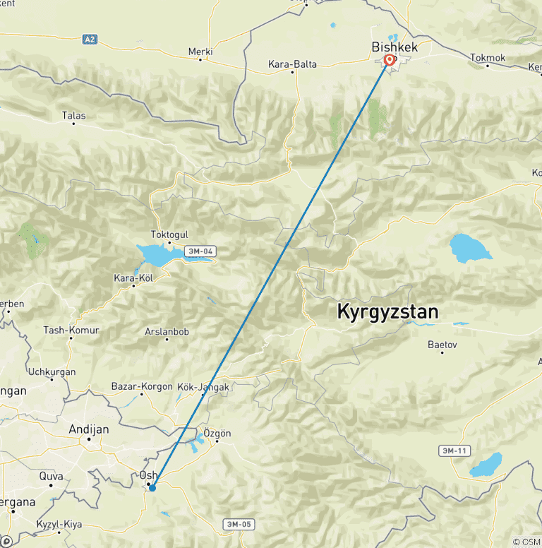 Map of Trekking to the Lenin Peak with climbing Yukhin Peak (5130 m). (Bishkek-Bishkek)