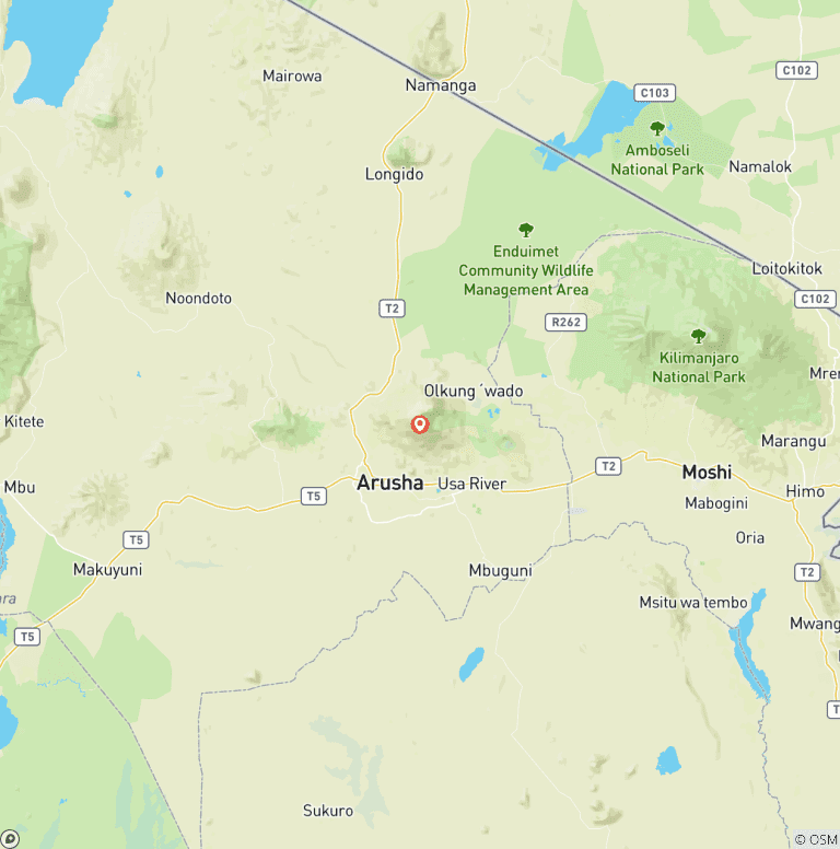 Map of 3 Days Mount Meru Trek from Arusha, Tanzania