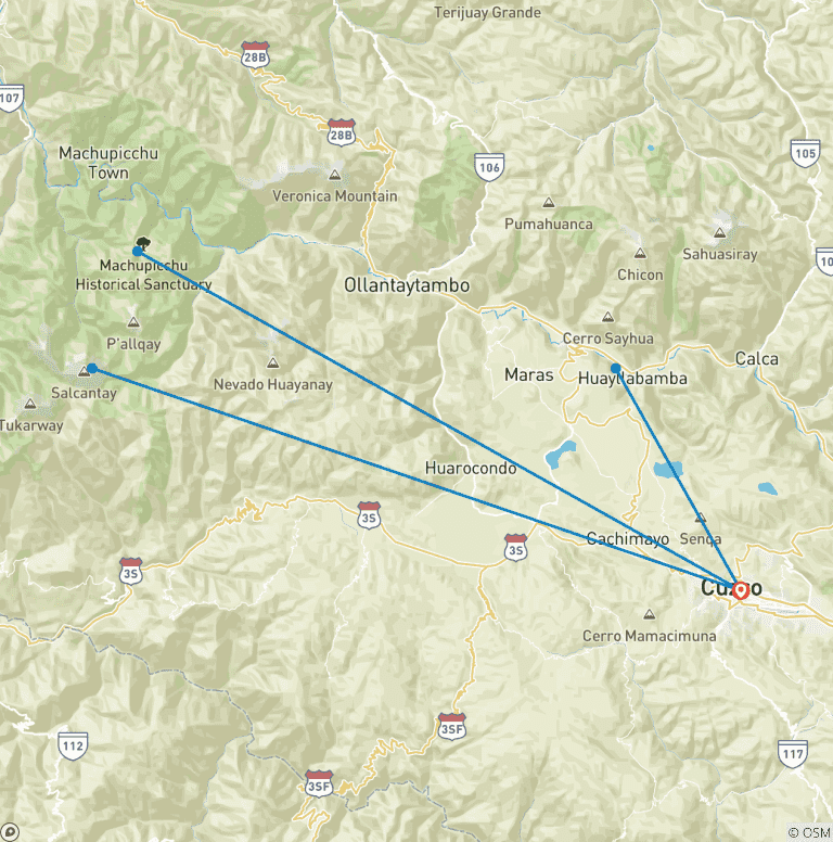 Map of 9 Days Horseback Riding: Salkantay Trek to Machu Picchu -  Luxury Experience