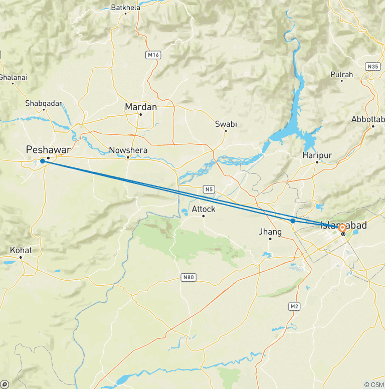 Map of Heritage Trail: Islamabad - Taxila - Peshawar