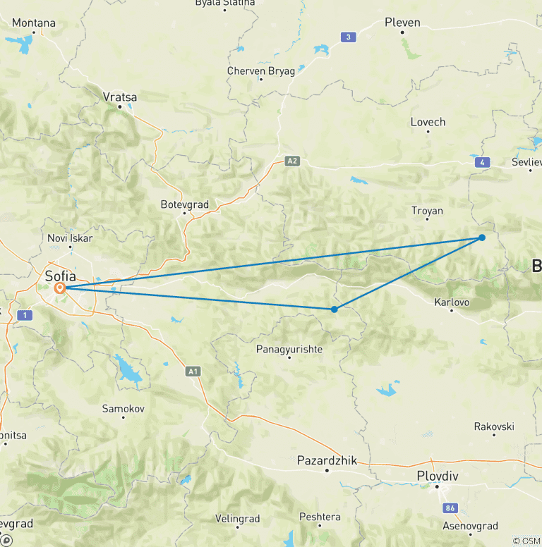 Map of Transbalkan Trek (Bulgaria)