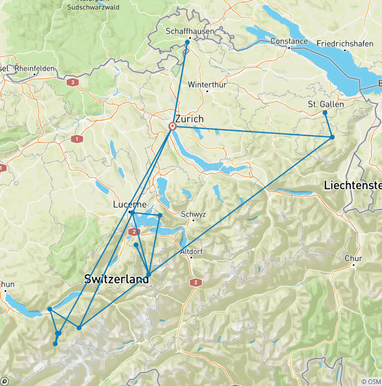 Map of Rustic Switzerland 9 days (Covering Zurich, Appenzell, Engelberg and Grindelwald)