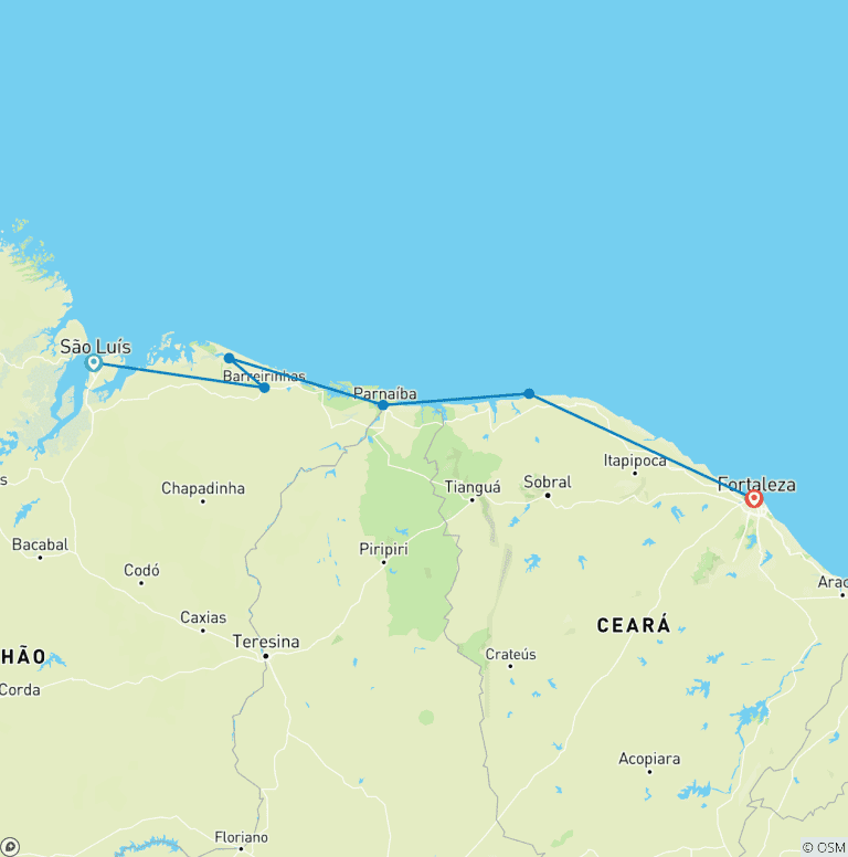 Map of Route of the Emotions (from São Luis to Fortaleza)